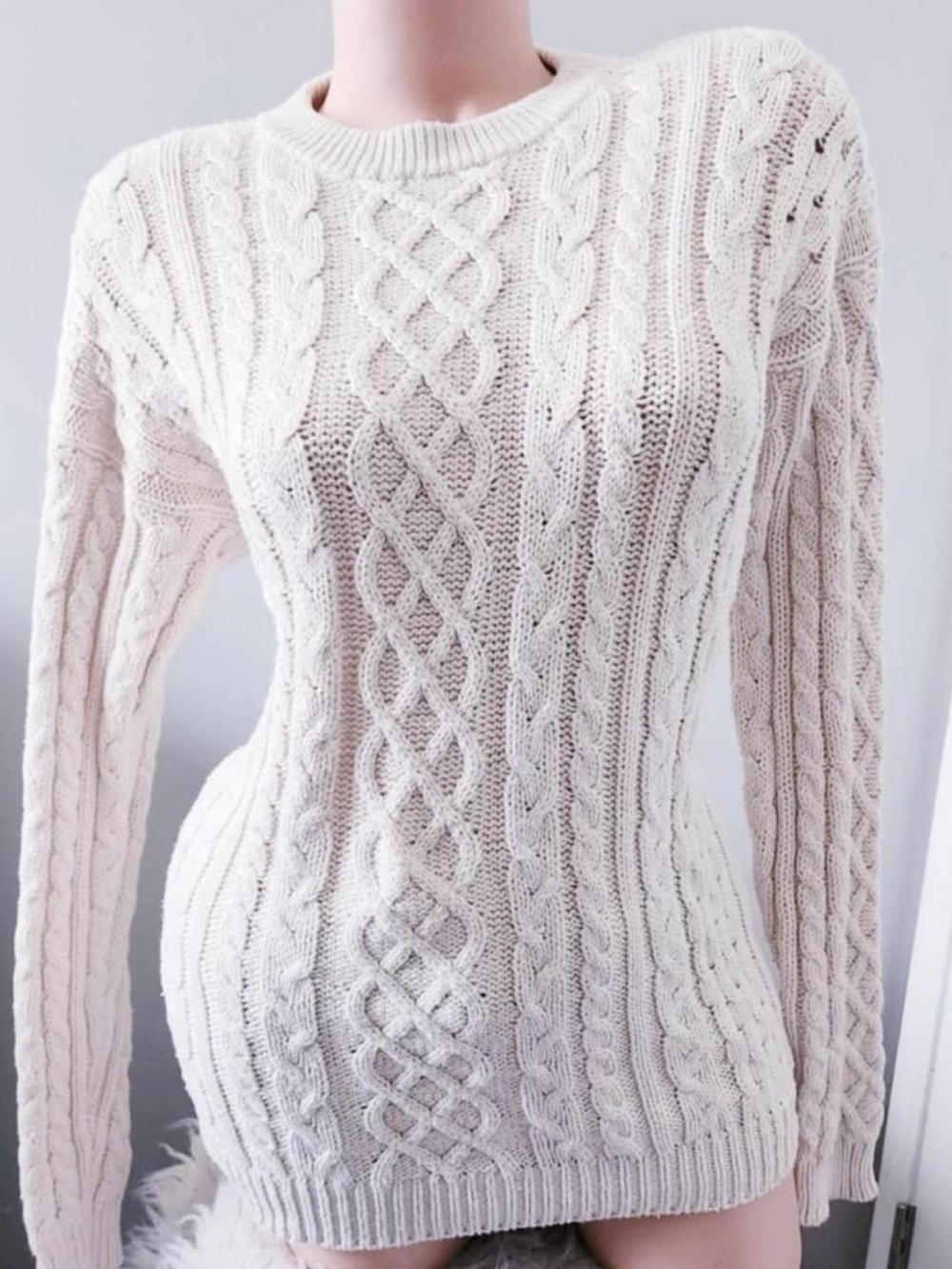 Women’s Cable Knit Crewneck Sweater - Cream